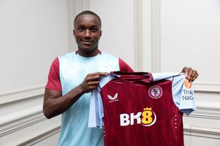 New signing Moussa Diaby of Aston Villa poses for a picture on July 22, 2023 in Washington, DC