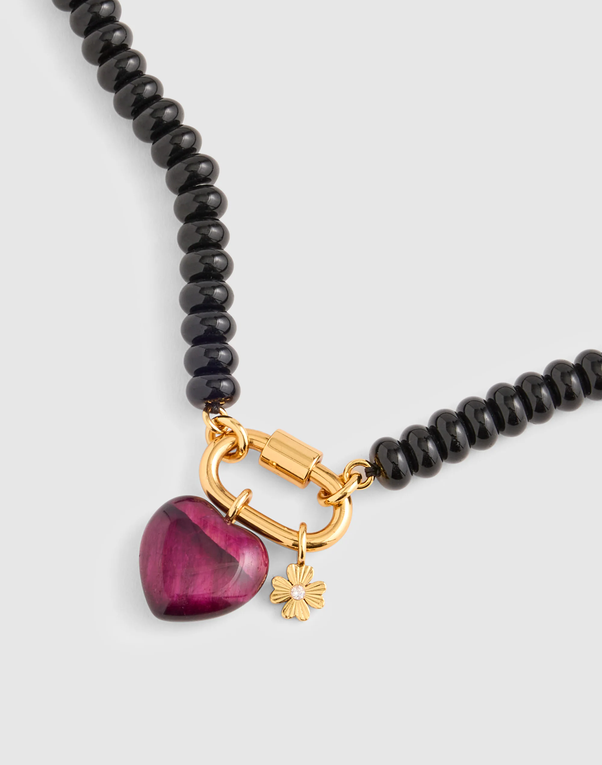 Semiprecious Beaded Heart Charm Necklace