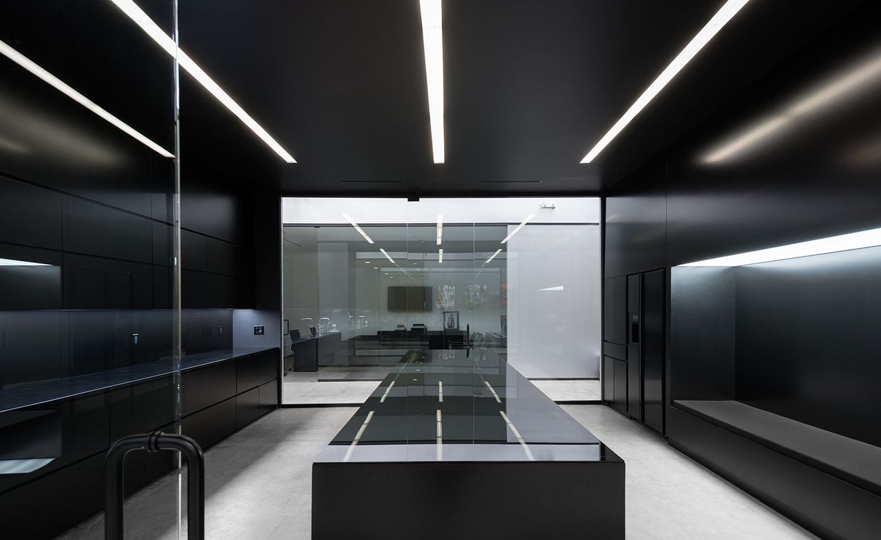 Black interiors in the kitchen.