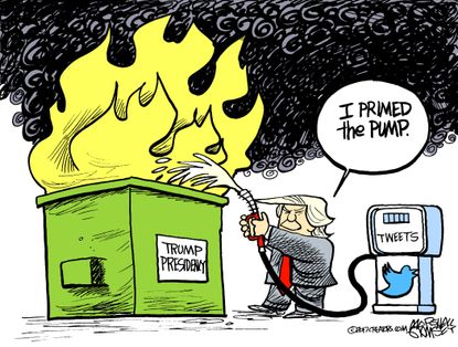 Political Cartoon U.S. Trump Twitter Prime the Pump