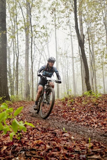 Brenda Simril braved the cold, wet conditions to finish second