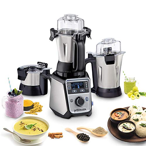 Hamilton Beach Professional 4-in-1 Juicer Mixer Grinder, Commercial-Grade 1400 Watt Motor, 120V, 3 Leakproof Jars, For Wet and Dry Spices, Chutneys and Curries, Engineered in India & USA (58770)