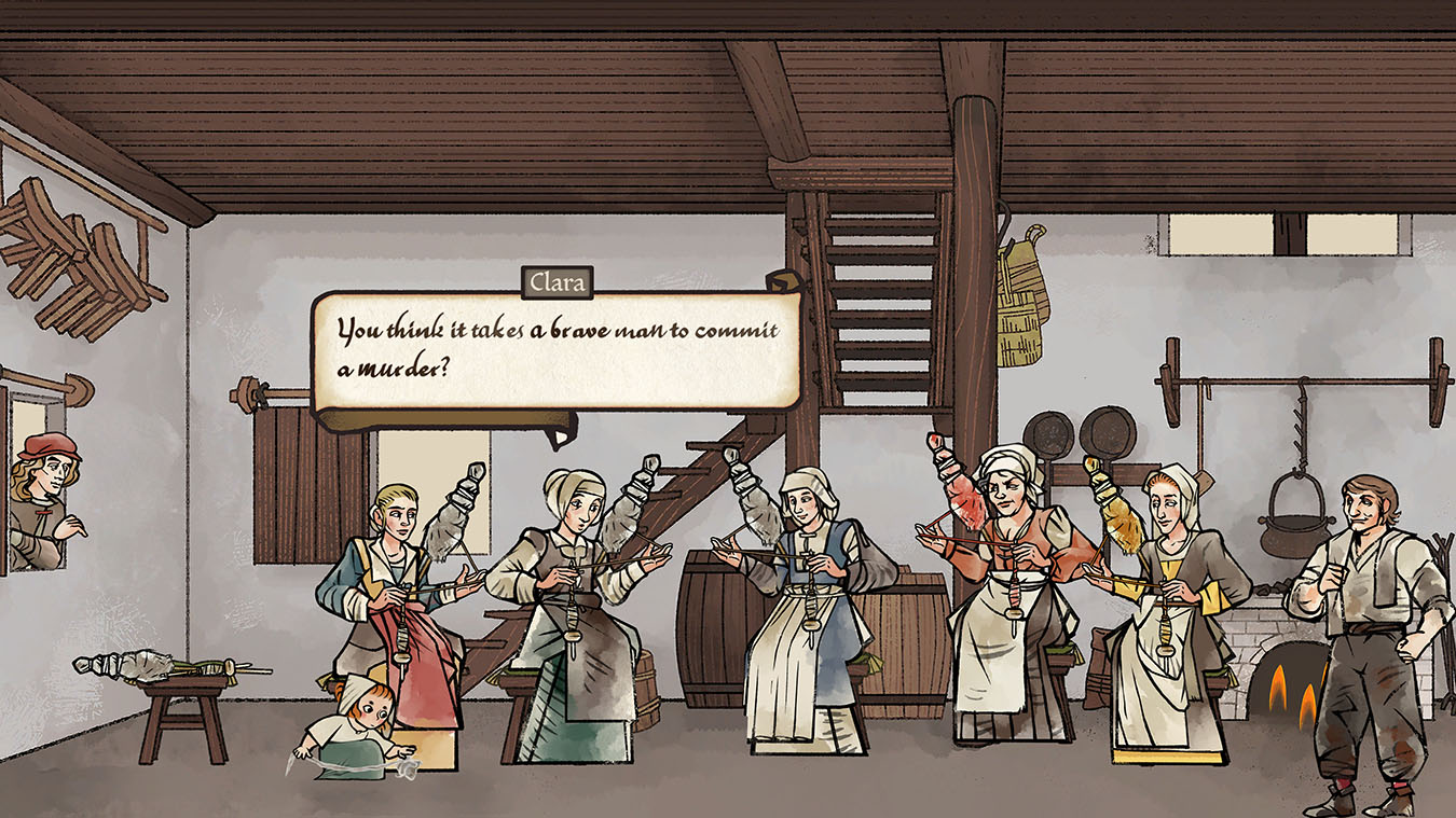 Image of illuminated manuscript-style drawings from the game Pentiment.