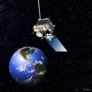 Artist's conception of the GOES-13 satellite in Earth orbit.