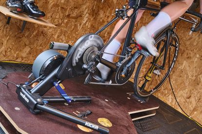 bike set up on indoor trainer rocker plate