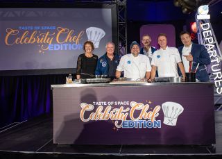 Celebrity chefs Duff Goldman, Marc Murphy and Rocco DiSpirito with astronauts Sandy Magnus, Bruce Melnick and Scott Altman at the "Taste of Space."
