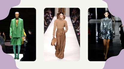 A composite of models on the runway wearing fall 2022 fashion trends