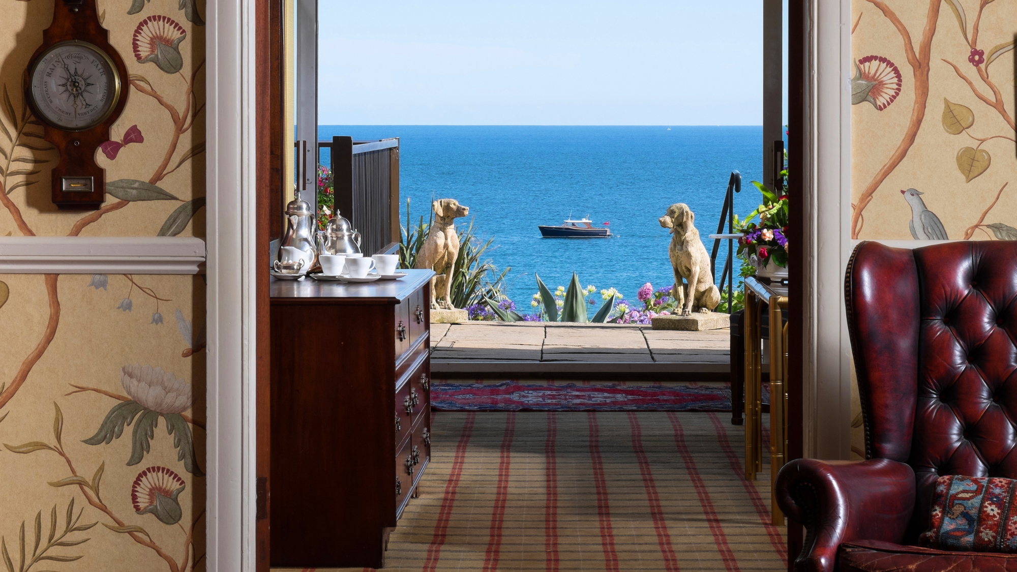 The Nare Hotel view through living room to the sea.