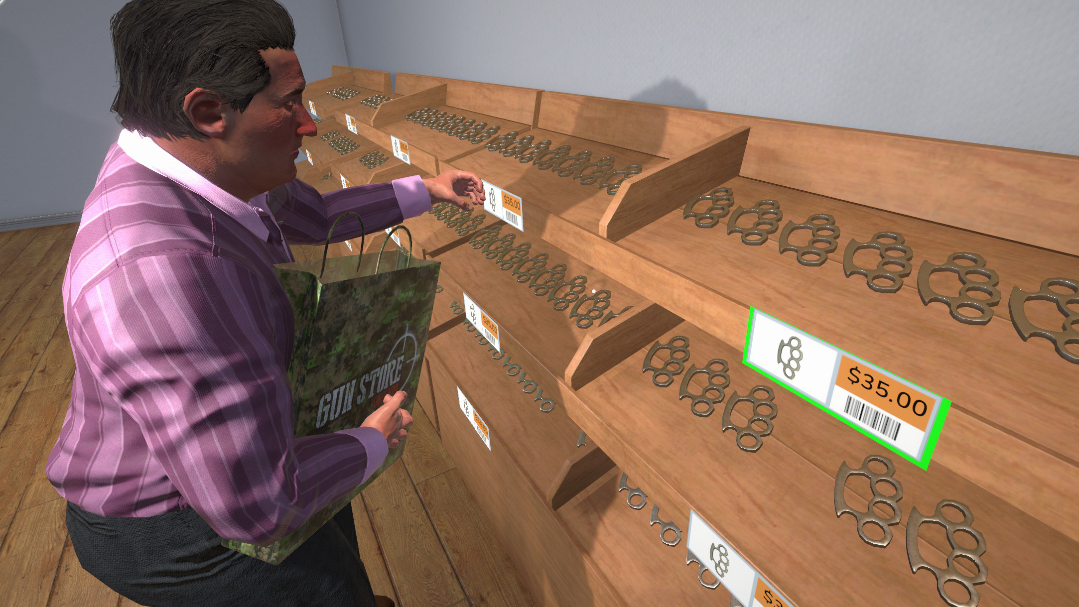 A gun store with customers buying weapons