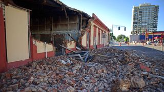 Debris from a collapsed wall litters the ground in Ponce, Puerto Rico following the Jan. 7 earthquake.