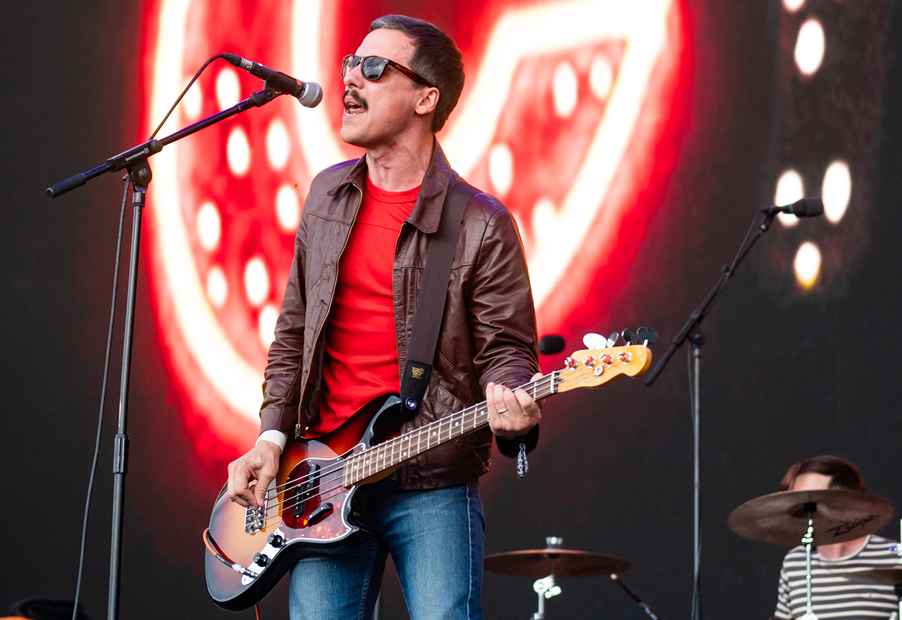 LONDON, ENGLAND - AUGUST 24: Gary Jarman of The Cribs performs onstage during All Points East at Victoria Park on August 24, 2025 in London, England. (Photo by Lorne Thomson/Redferns)