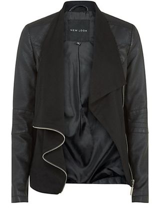 New Look Black Leather-Look Jersey Front Waterfall Jacket, £39.99