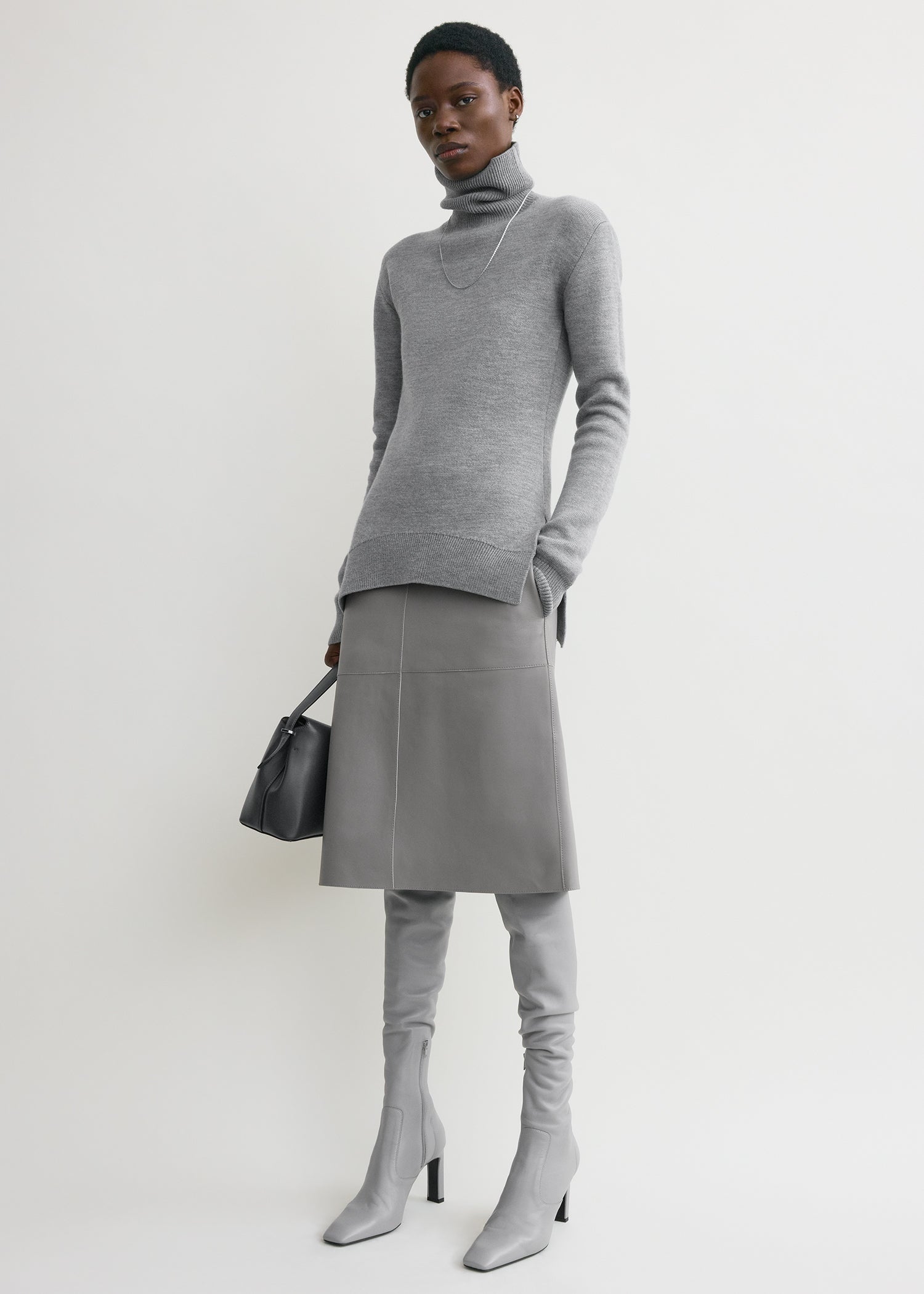 High-Neck Double Knit Pale Grey