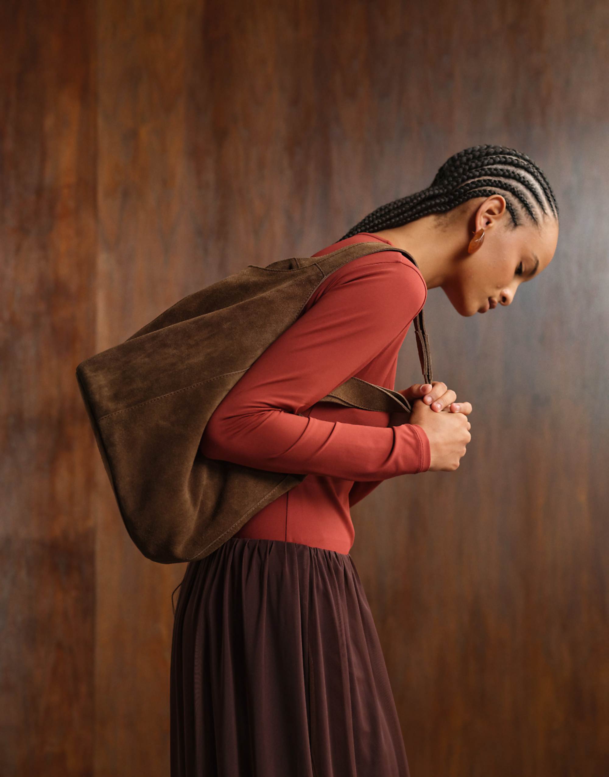 Asos Design Suede Slouch Tote Bag in Light Chocolate