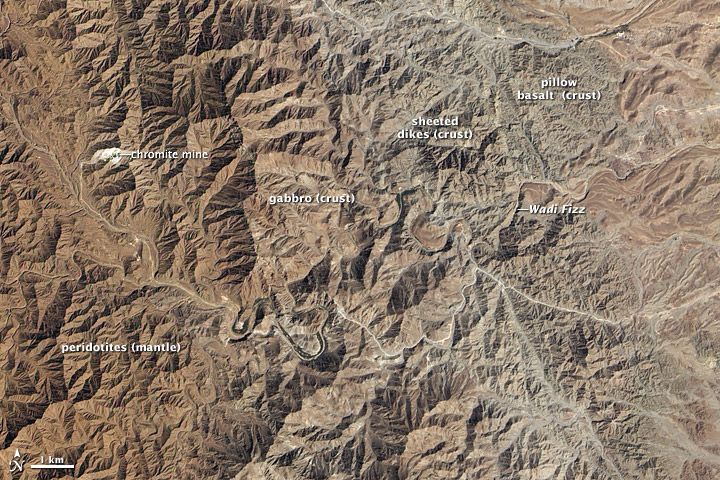 mountains from space, oman mountains, earth&#039;s crust exposed, ophiolite, earth&#039;s interior, nasa satellite images