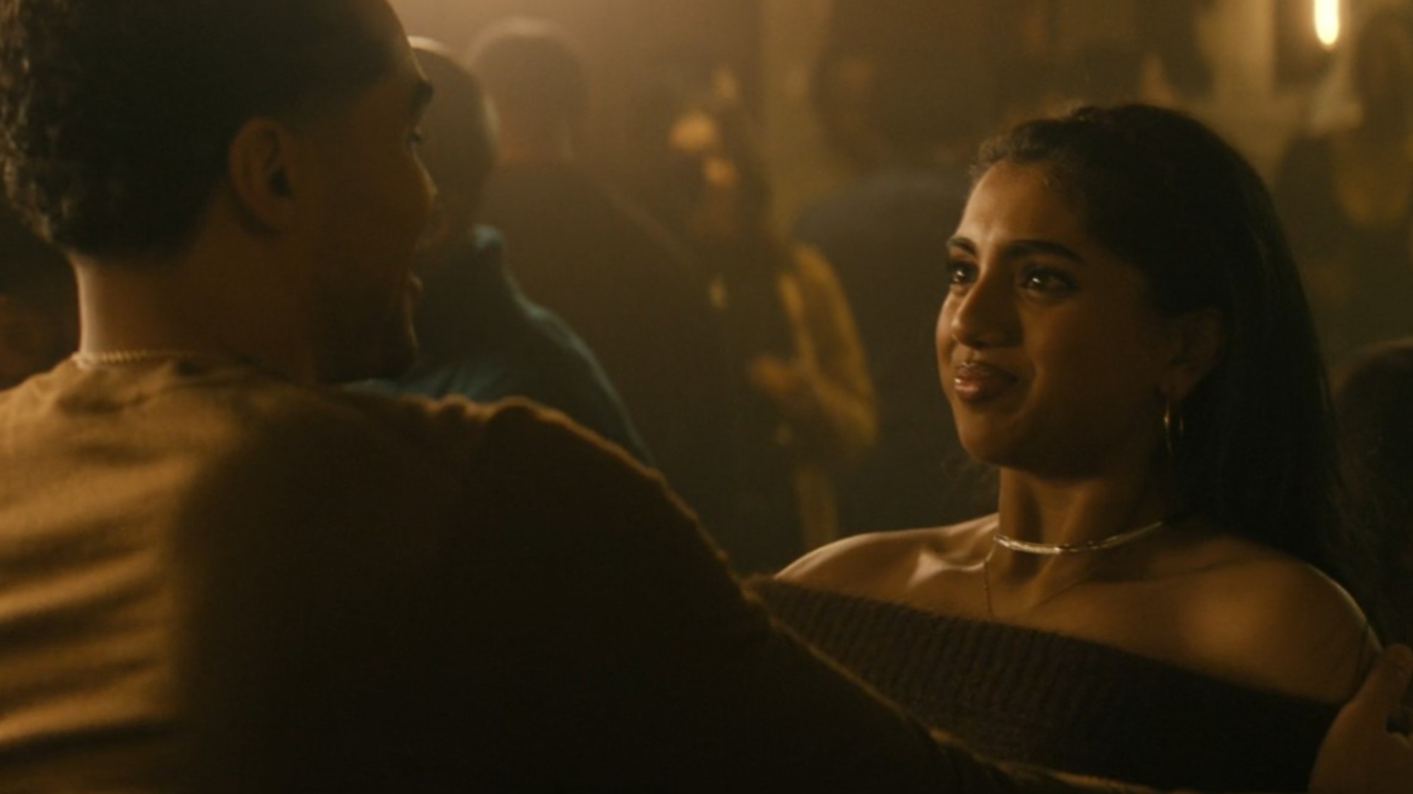 Nicholas Duvernay and Avantika Vandanapu looking at each other in Not Suitable for Work.