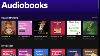 Screenshots of the Spotify audiobook offering.