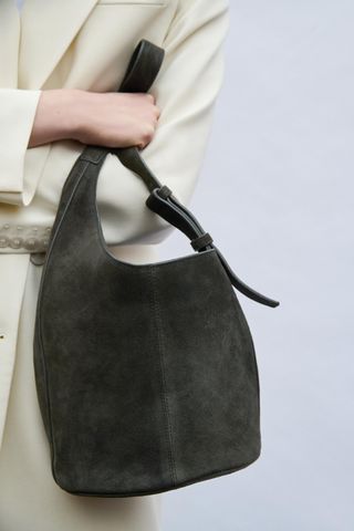 Asymmetric Soft Split Suede Mini Bucket Bag