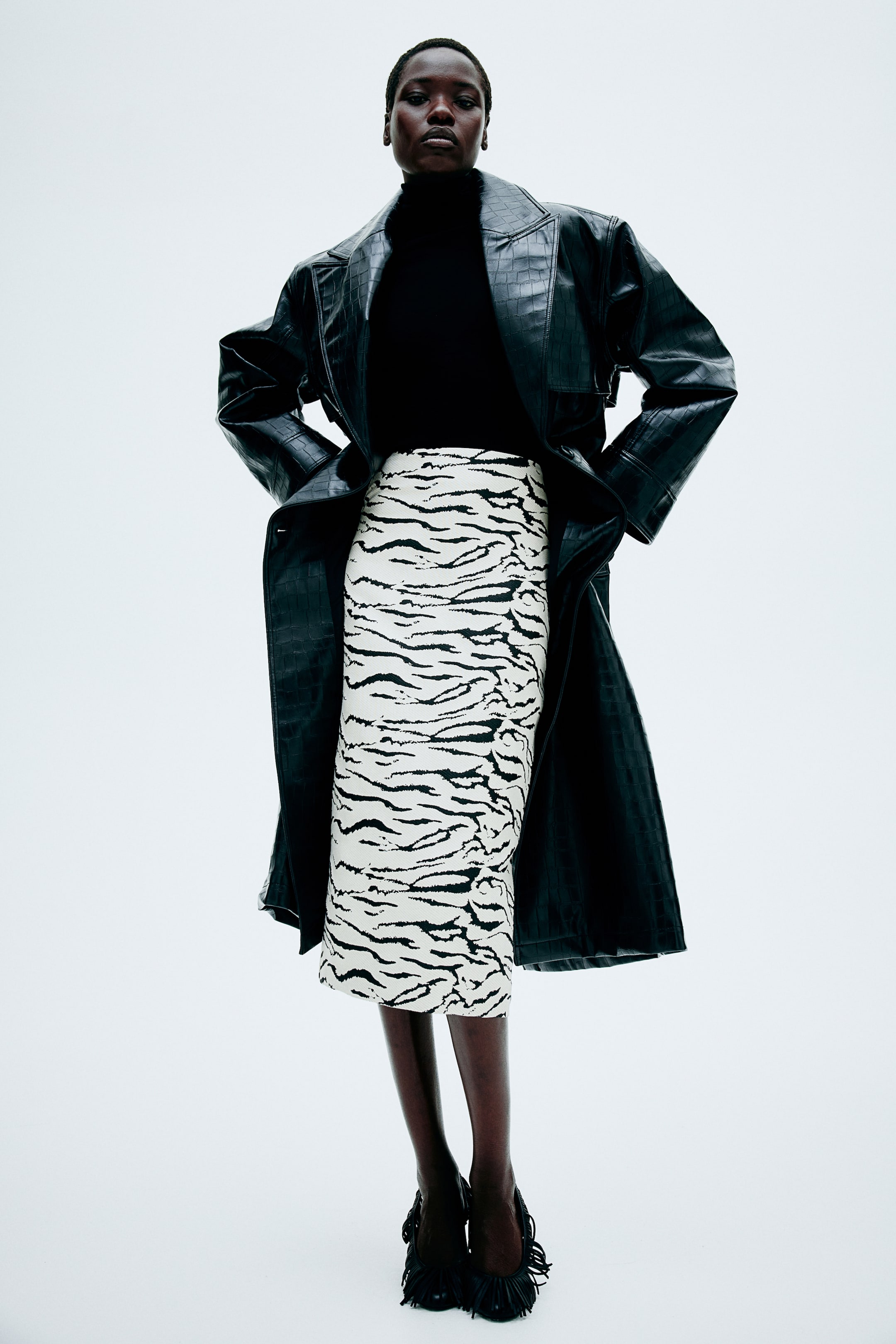 Jacquard-Weave Skirt - Cream/zebra Print