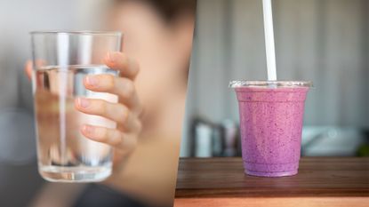Photos of water and a smoothie