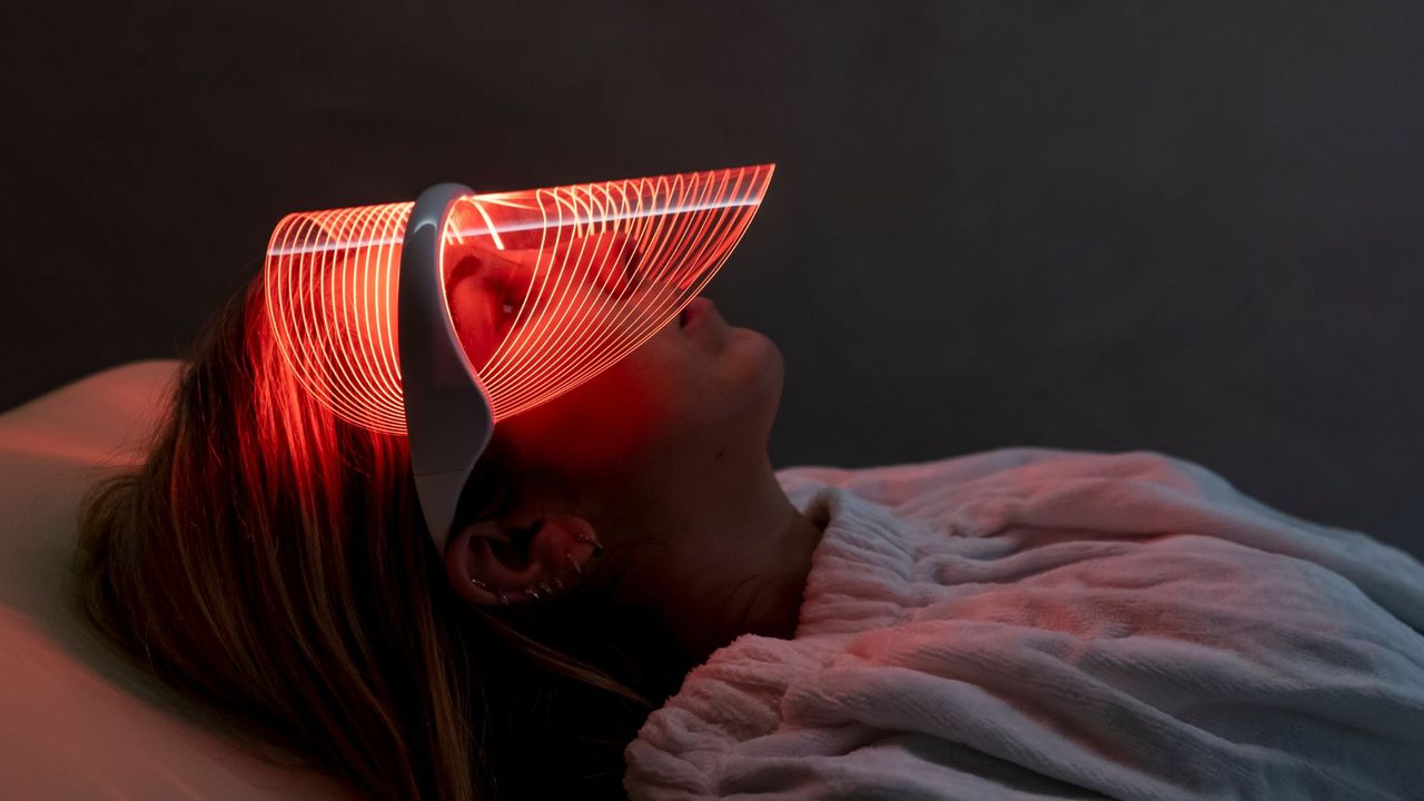 Woman wearing LED Eye Masks 