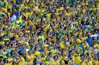 Brazil fans during their World Cup match against Colombia in Fortaleza in 2014.