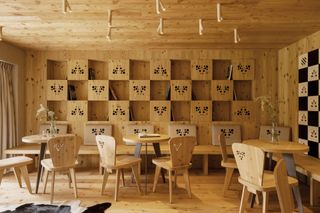 all timber new cafe and restaurant in hotel in Slovenia by OFIS architects