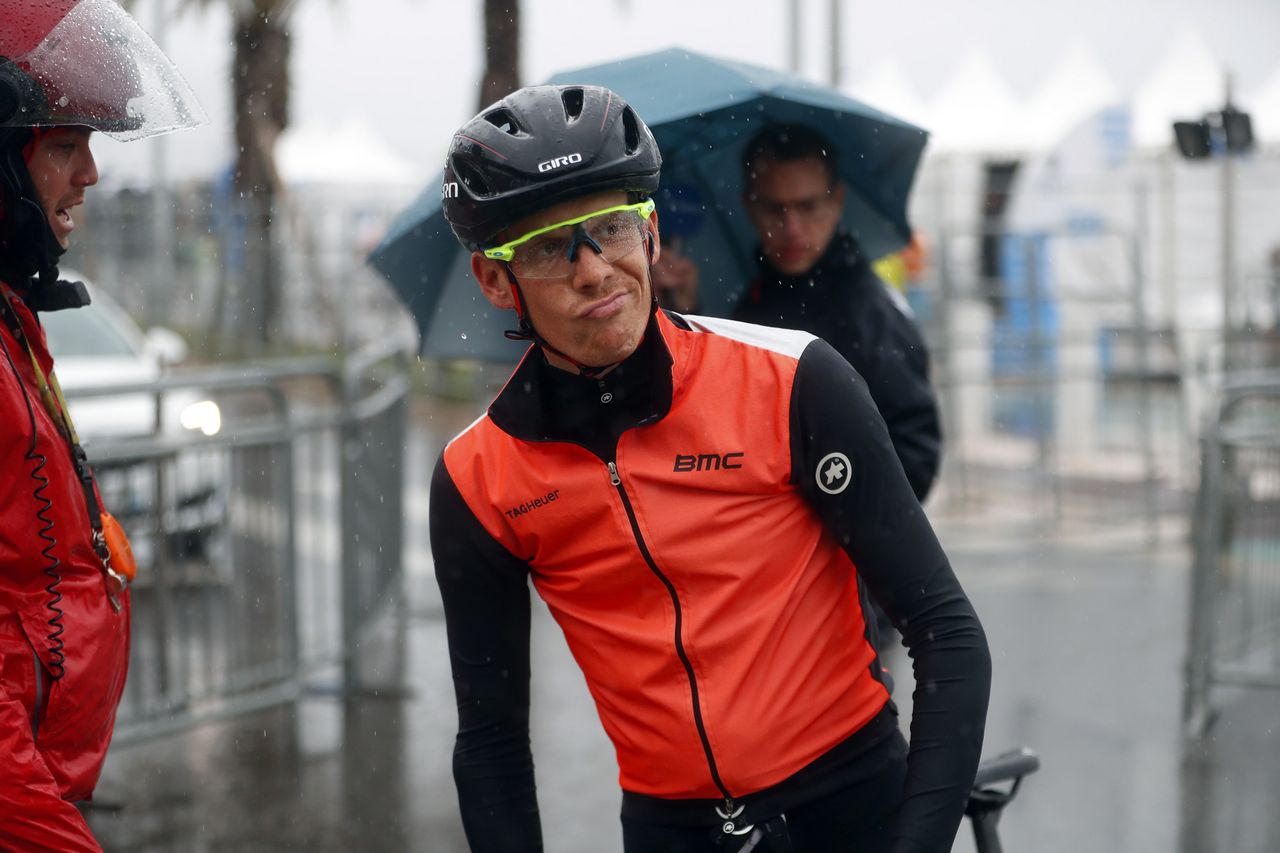 Alessandro de Marchi doesn't look impressed by the weather