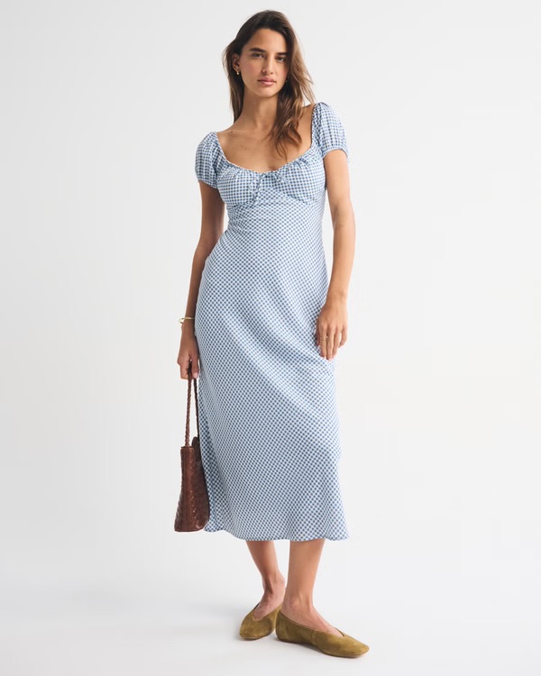 Abercrombie, Bra-Free Micro Puff Sleeve Sweetheart Midi Dress