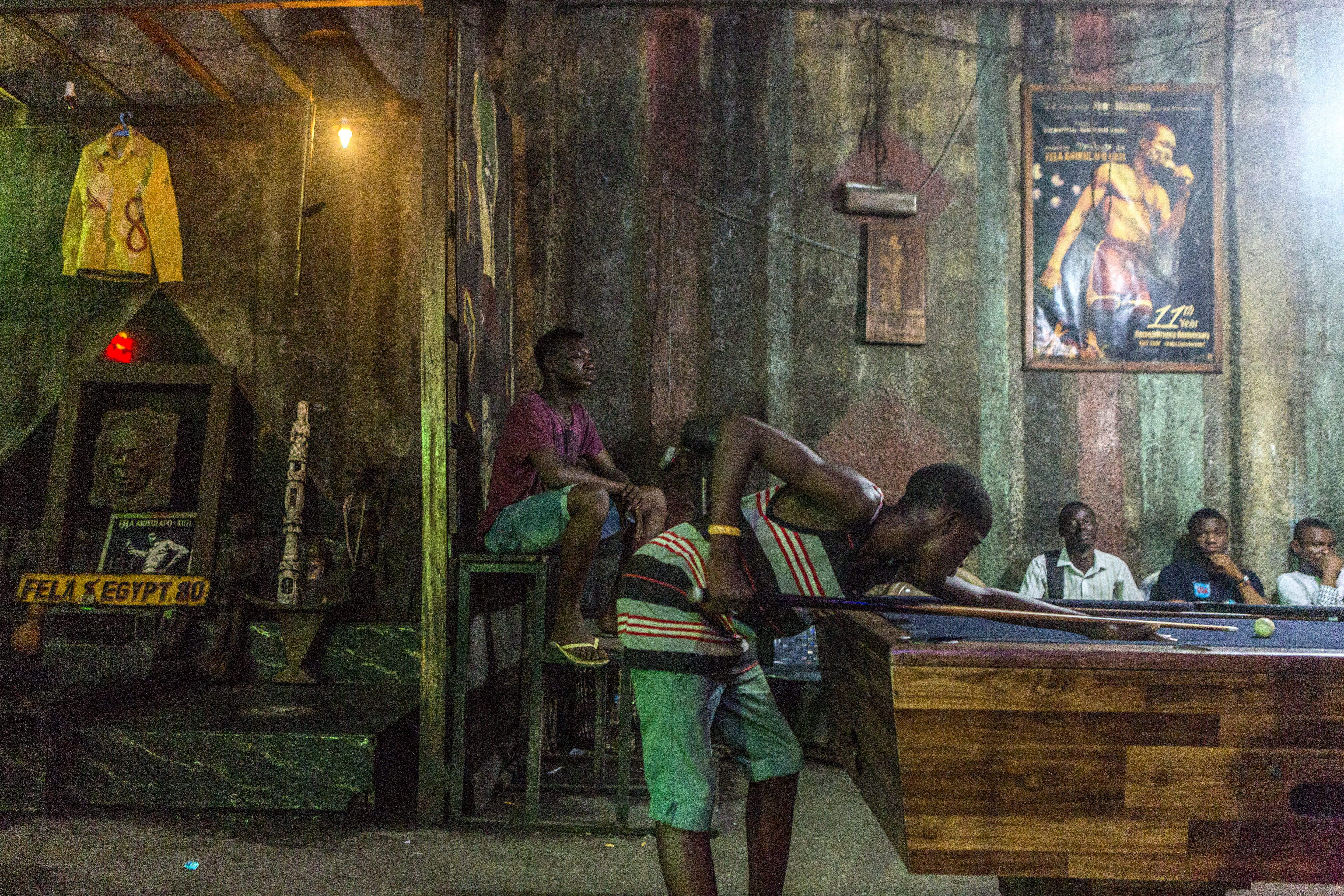 Revellers playing pool at the New Afrika Shrine, in Ikeja area of Lagos