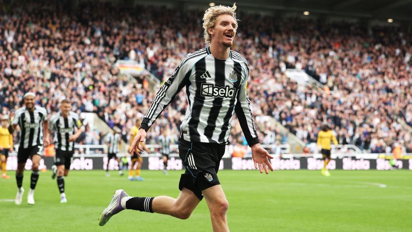 Nick Woltemade celebrating after scoring on his debut for Newcastle vs Wovles