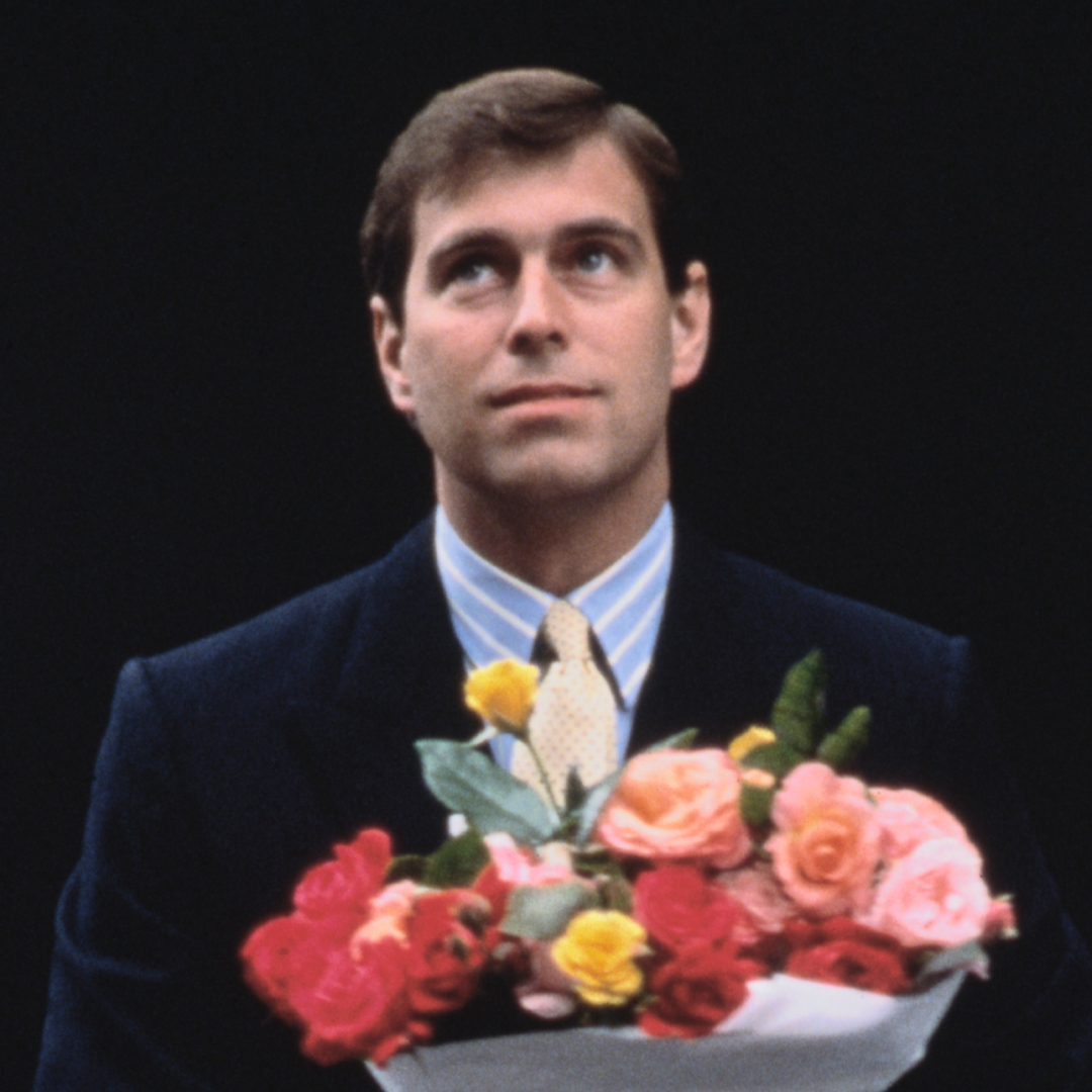 Prince Andrew arrives with flowers after the birth of his first daughter, Princess Beatrice, London, 9th August 1988