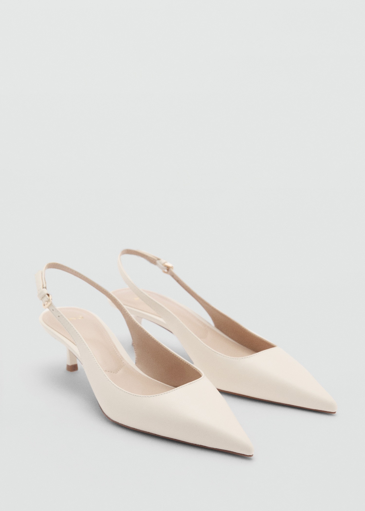 MANGO, Pointed Kitten-Heel Shoes in Ecru
