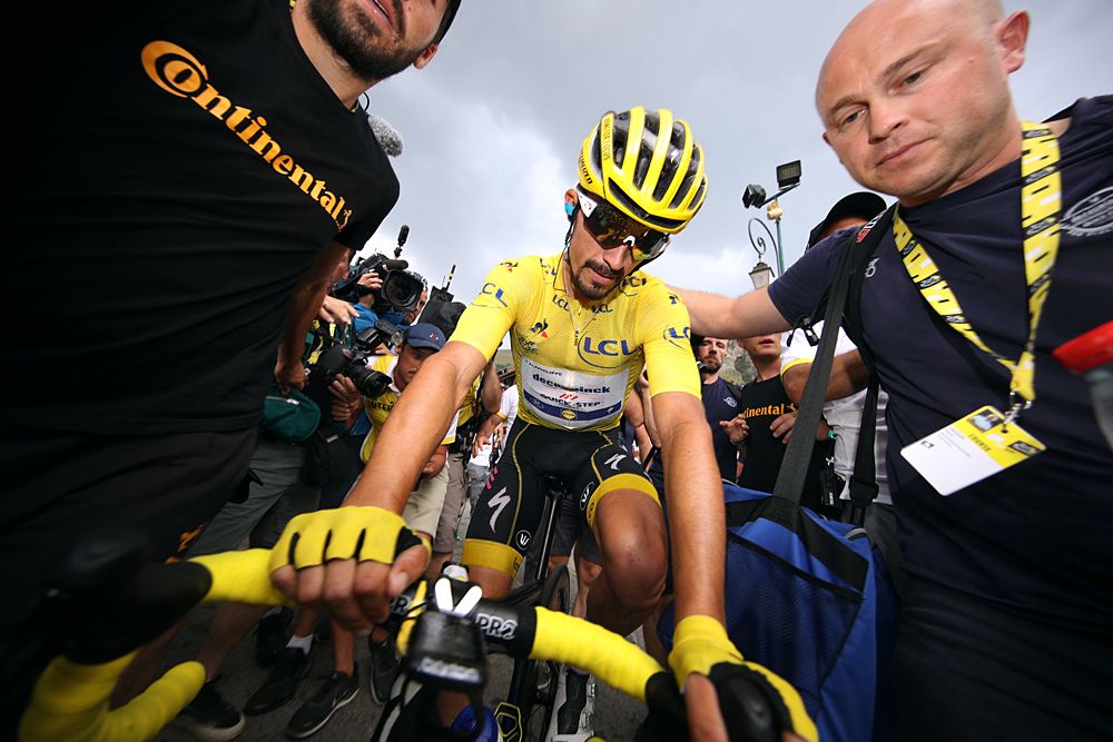 Julian Alaphilippe (Deceuninck-QuickStep) stays in the yellow jersey after stage 18 at the Tour de France