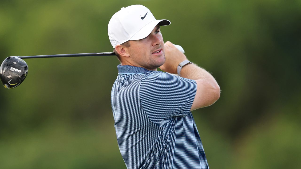 Chris Gotterup takes a shot during a practice round for the Puerto Rico Open