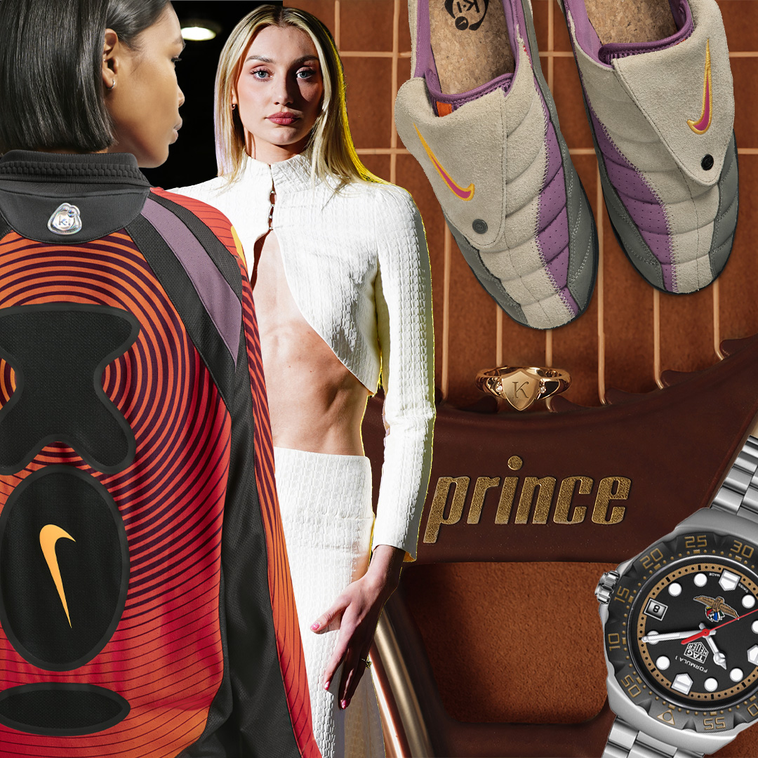 A collage showcasing images of the latest pieces of fashion and sports news.