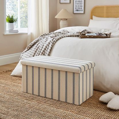 Dunelm Faux Linen Folkstone Stripe Rectangle Ottoman
