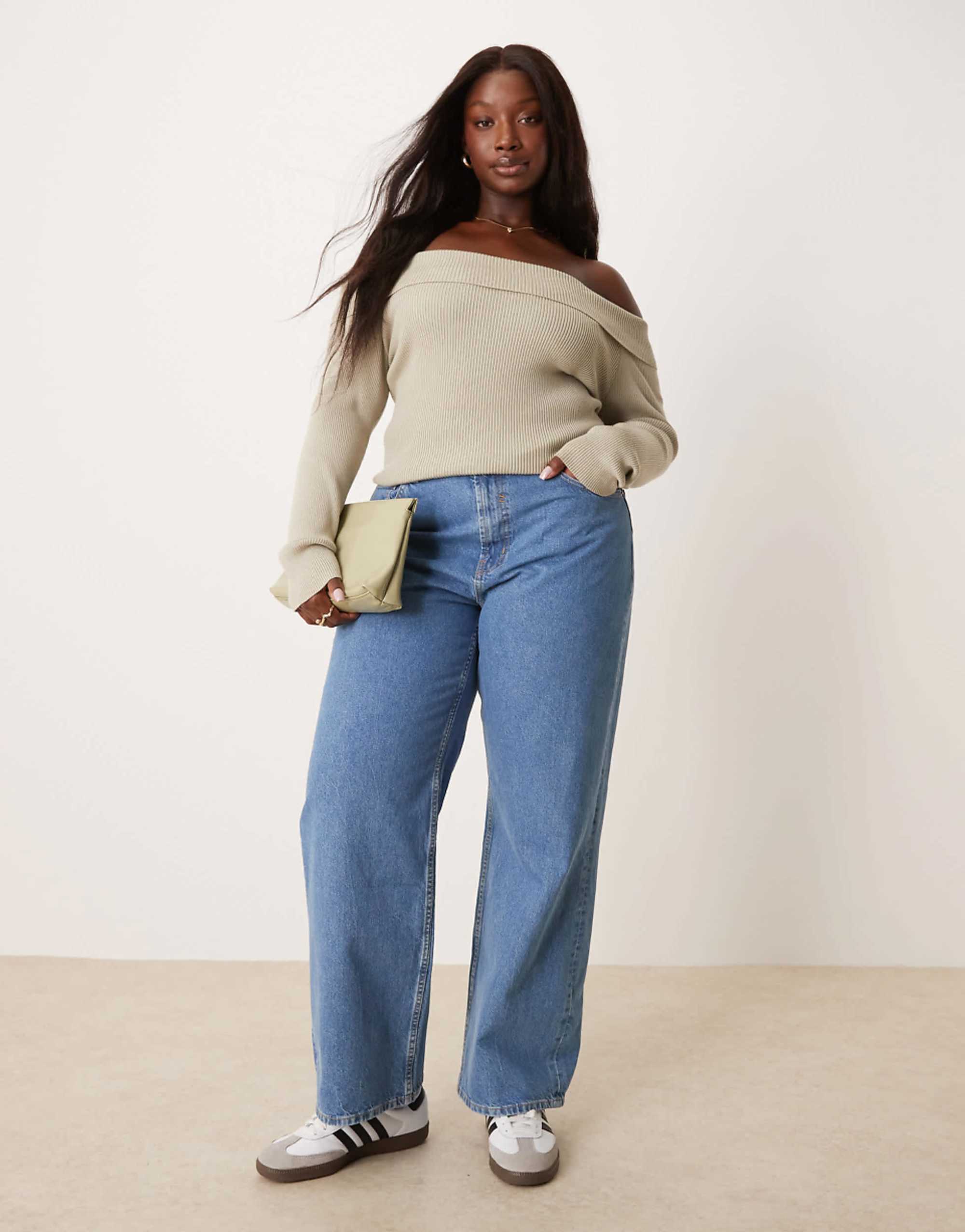 Asos Design Curve Wide Leg Dad Jeans in Clean Blue