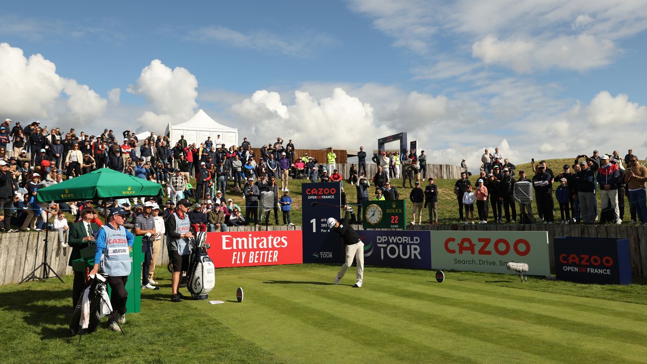 Ryo Hisatsune hits a drive at the 2023 Open de France, held at Le Golf National&#039;s Albatros Course