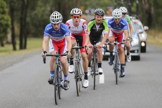 Daniel Fitter leads the break up the climb