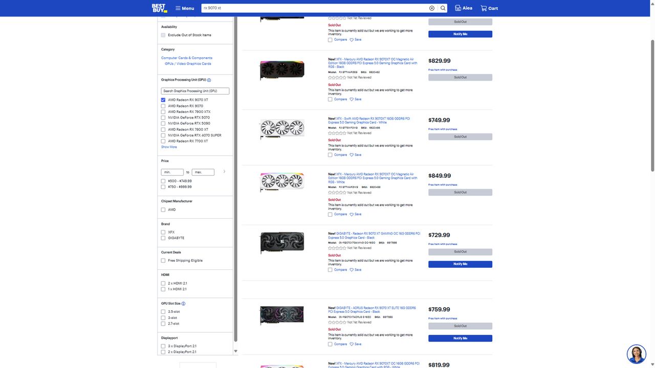out of stock AMD RX 9070XT on best buy