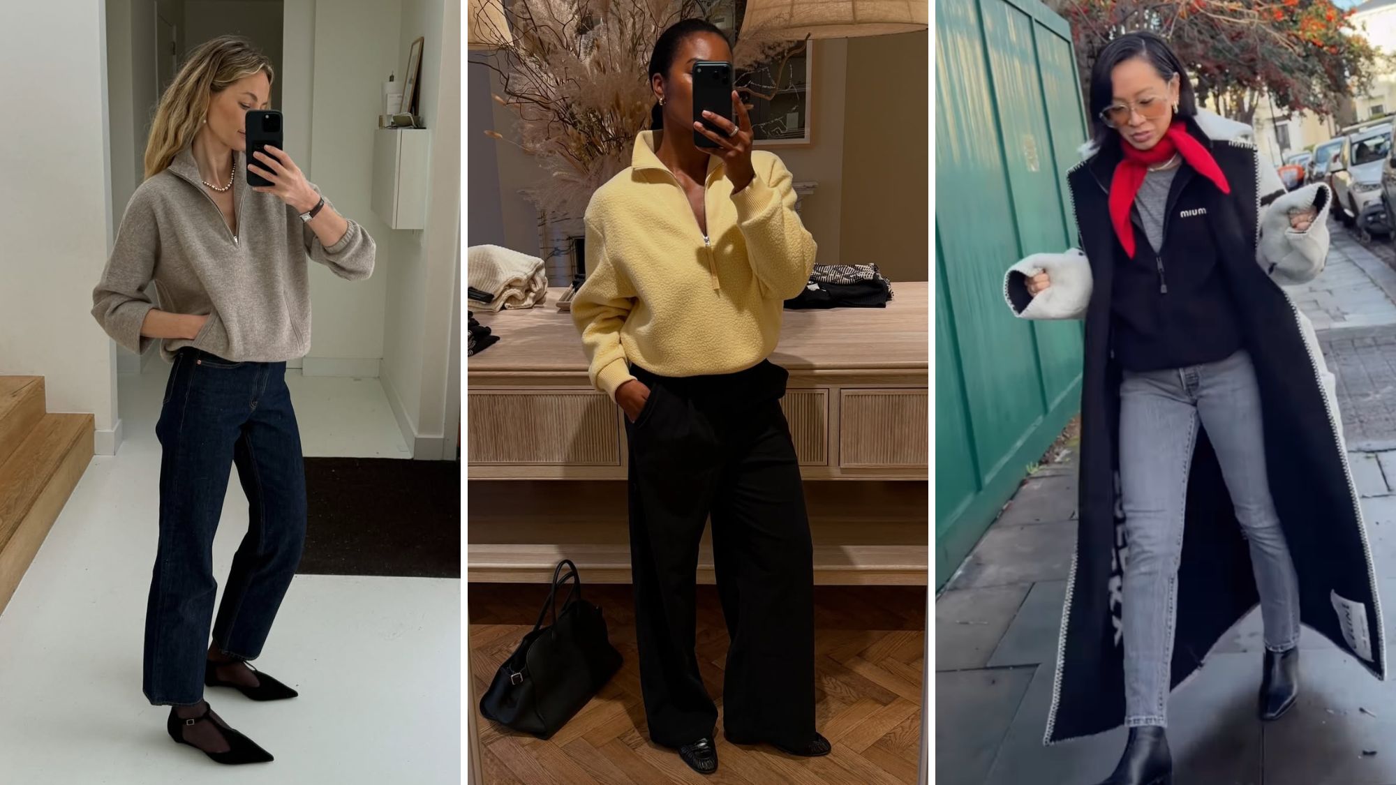 influencers wearing quarter zip jumpers