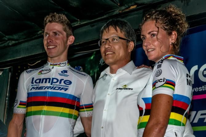 Merida sponsored world champions Rui Costa and Gunn Rita Dahle-Flesjaa