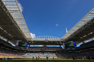 MIAMI GARDENS, FLORIDA - JUNE 18: A general interior view of match action at Hard Rock Stadium, host venue for the FIFA World Cup 2026 during the FIFA Club World Cup 2025 group H match between Real Madrid CF and Al Hilal at Hard Rock Stadium on June 18, 2025 in Miami Gardens, Florida. (Photo by Robbie Jay Barratt - AMA/Getty Images)
