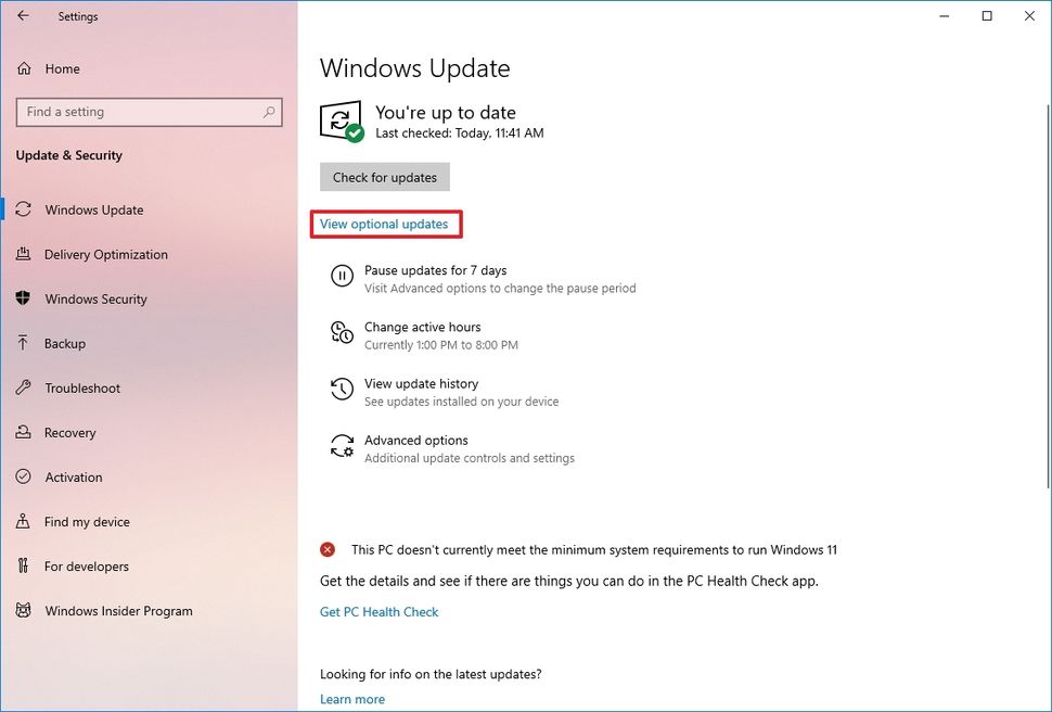 Device update is checked. Device update is checked