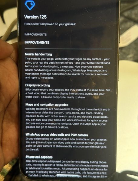 The latest Ray-Ban Display updates brings captions for live calls, and a POV camera option for calls on WhatsApp.