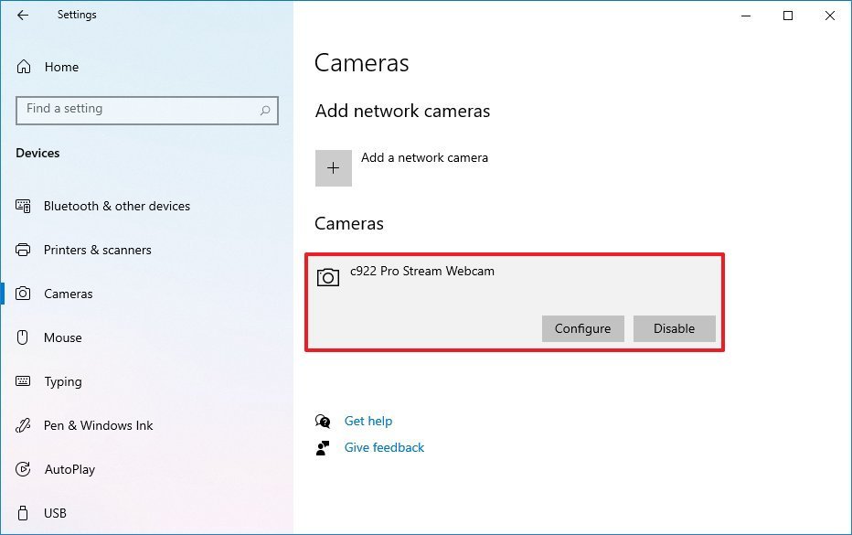 Cameras settings page