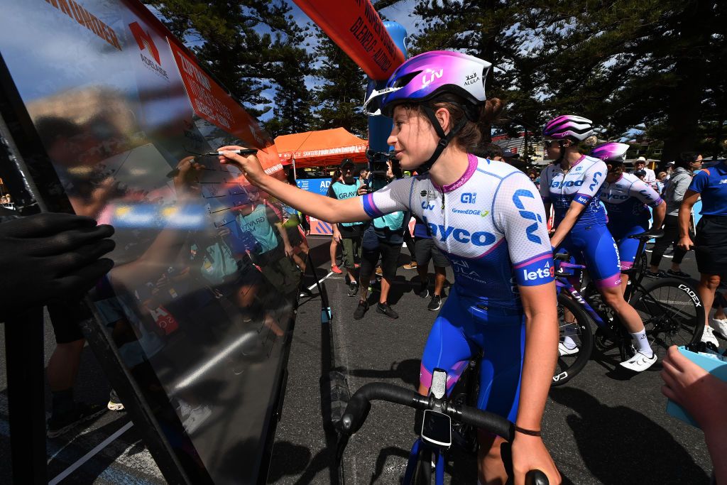 GLENELG ADELAIDE AUSTRALIA JANUARY 15 Ruby RosemanGannon of Australia and Team Jayco Alula prior to the 7th Santos Womens Tour Down Under 2023 Stage 1 a 1104km stage from Glenelg to Aldinga TourDownUnder UCIWWT on January 15 2023 in Glenelg Adelaide Australia Photo by Tim de WaeleGetty Images