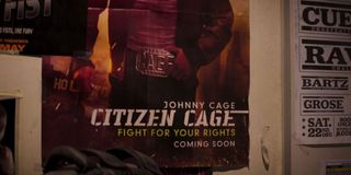 Johnny Cage poster sits on the wall in Mortal Kombat (2021)
