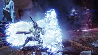 Destiny 2 Titan using rally barricade against other Guardians in Crucible match